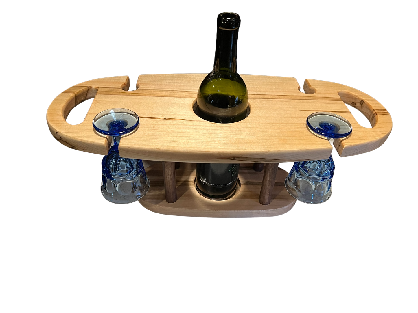 Wooden Wine Bottle & Glass Caddy | Rustic Wine Carrier for Dinning & Gifts