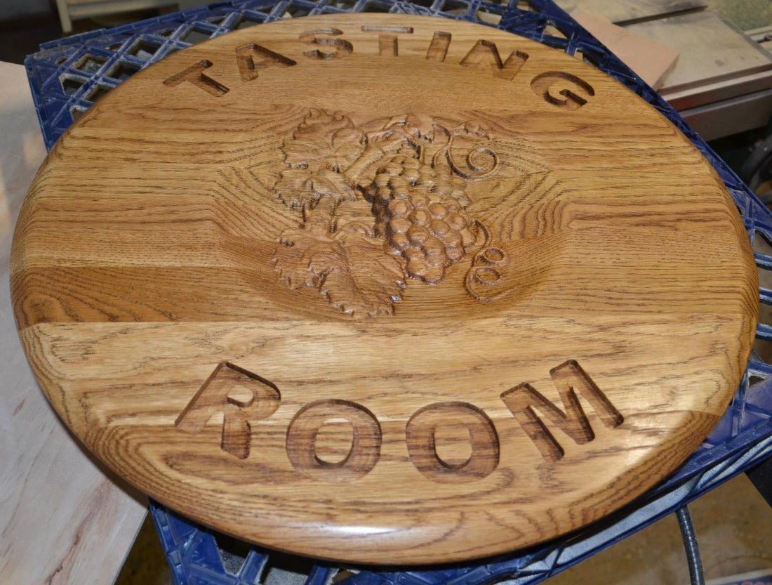 Wooden Barrel Top Grape Scene | Rustic Wine Tasting Room Wall Décor