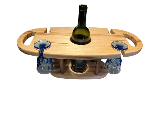Wooden Wine Bottle & Glass Caddy | Rustic Wine Carrier for Dinning & Gifts